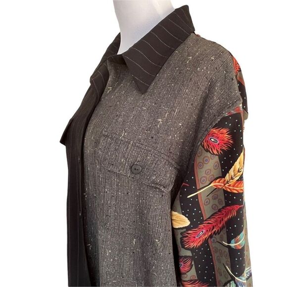 Koos Of Course Mixed Media Art To Wear Feather Blouse L - Picture 3 of 9